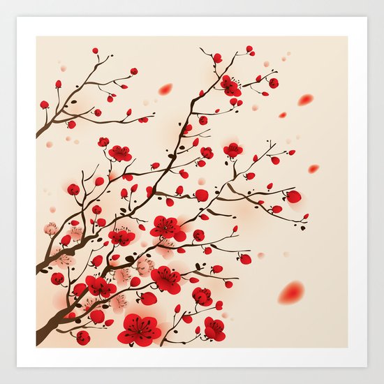Oriental plum blossom in spring 006 Art Print