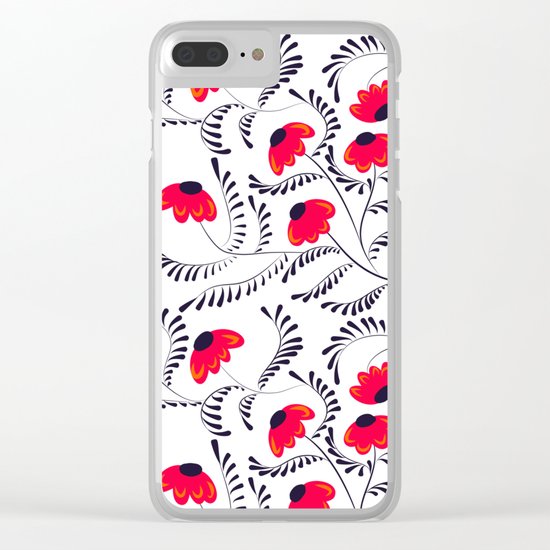 The floral pattern . Red flowers with black leaves . Clear iPhone Case