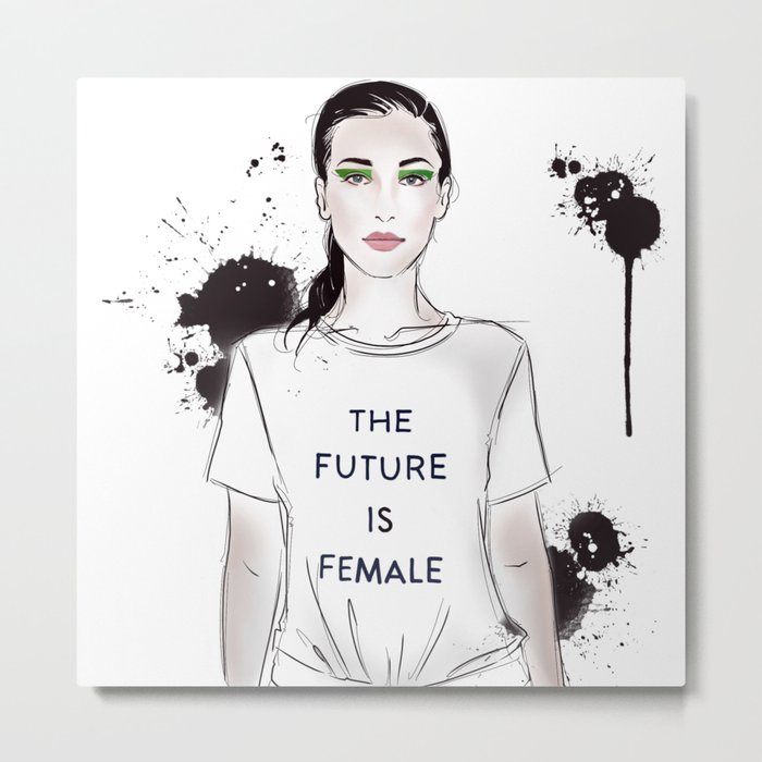 Beautiful woman with strong message t-shirt The Future is Female Metal Print