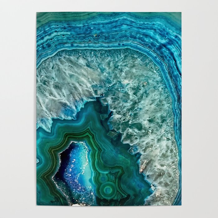 Aqua turquoise agate mineral gem stone Poster
