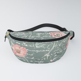 Watercolor Red Poppies Flowers on Pale Khaki Green Fanny Pack