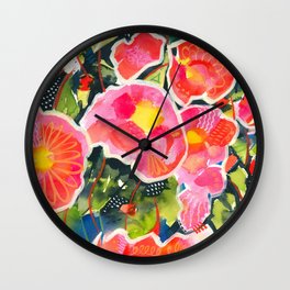Happiness - Colorful painting of Camellia Wall Clock