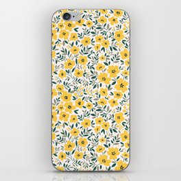 Seamless floral pattern, Small yellow flowers. White background. Modern floral pattern.  iPhone Skin