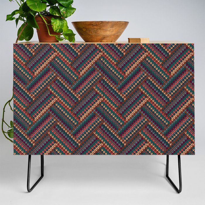 Knitted Textured Pattern Brown Credenza