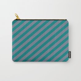 [ Thumbnail: Teal and Slate Gray Colored Striped Pattern Carry-All Pouch ]