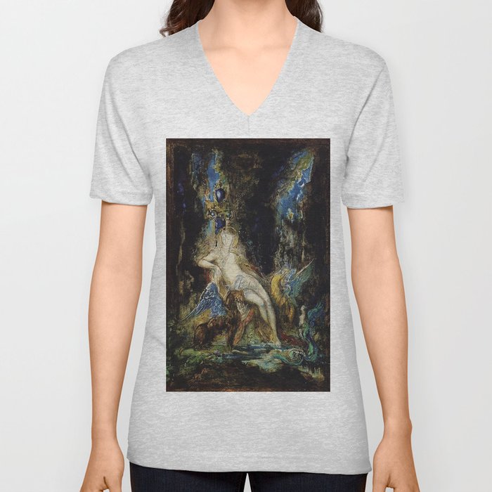 Seated woman with magical beasts painting V Neck T Shirt