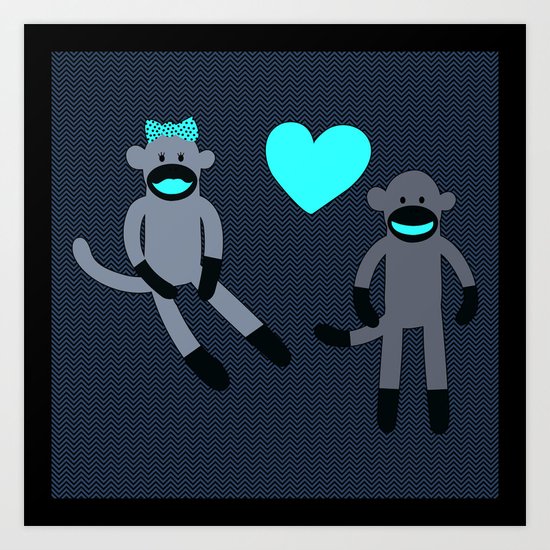 Sock Monkey Love Art Print