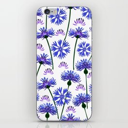  Garden with cornflowers, wild flowers, white background. iPhone Skin