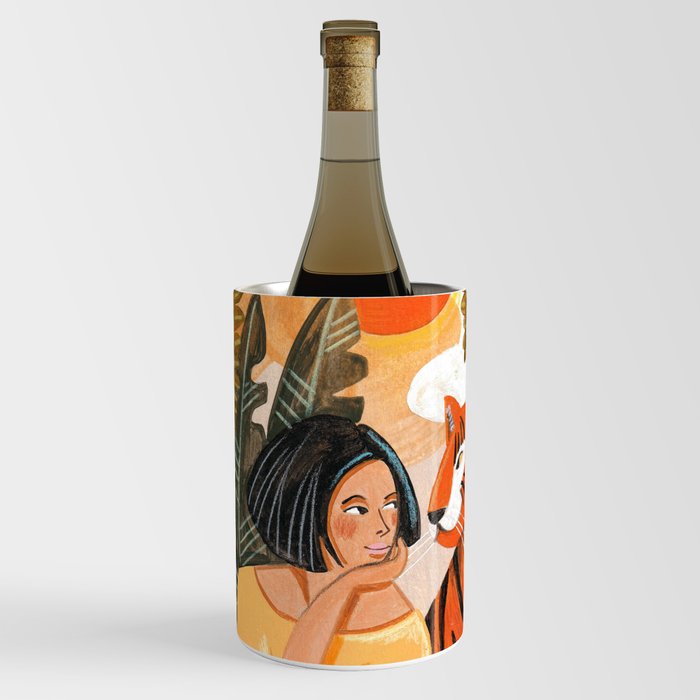 Woman with tiger travel Wine Chiller