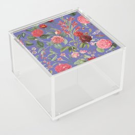 Veri Peri Rose Garden - Vintage botanical illustration collage at Periwinkle blue color Acrylic Box