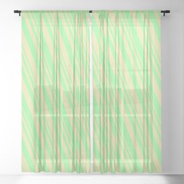[ Thumbnail: Green and Pale Goldenrod Colored Lines/Stripes Pattern Sheer Curtain ]