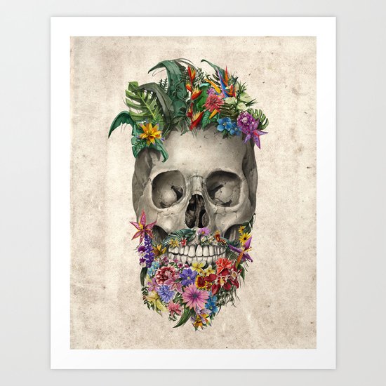 floral beard skull Art Print