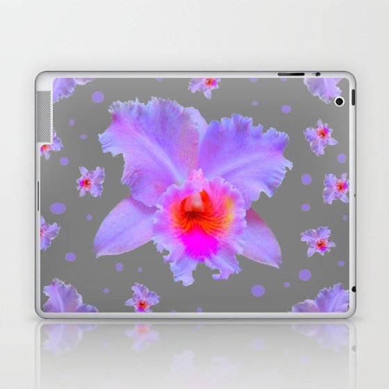 GREY ART TROPICAL LILAC CATTLEYA ORCHID FLOWERS Laptop & iPad Skin