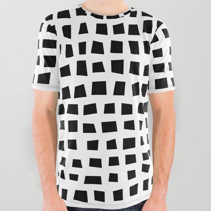 black free squares All Over Graphic Tee