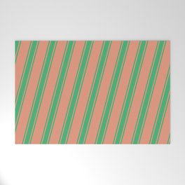 [ Thumbnail: Dark Salmon and Sea Green Colored Striped Pattern Welcome Mat ]