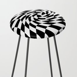 Black and White Optical Illusion Checker Board Swirl Counter Stool