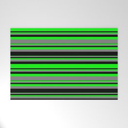 [ Thumbnail: Lime, Gray, and Black Colored Striped/Lined Pattern Welcome Mat ]