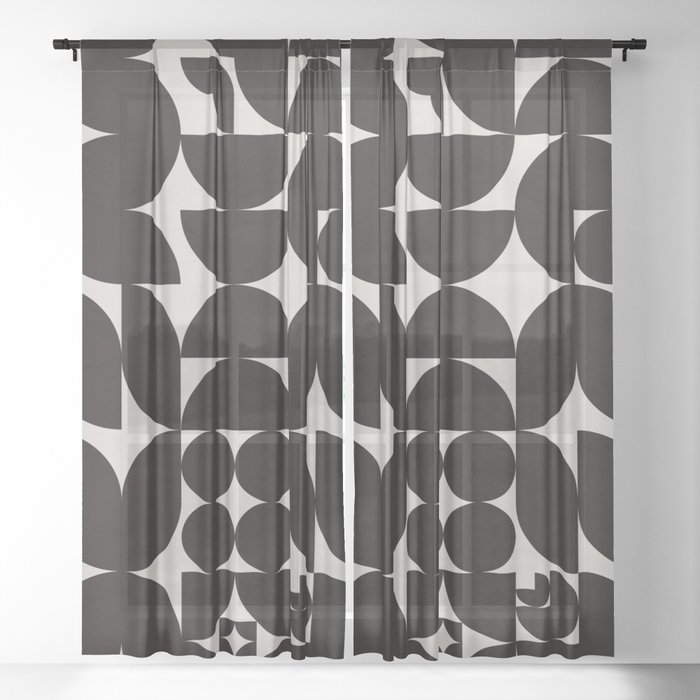 Black White Mid Century Modern Pattern Sheer Curtain By Alisagal Black White Mid Century Modern Pattern Sheer Curtain