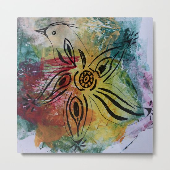 Bird Flower - JUSTART © Metal Print