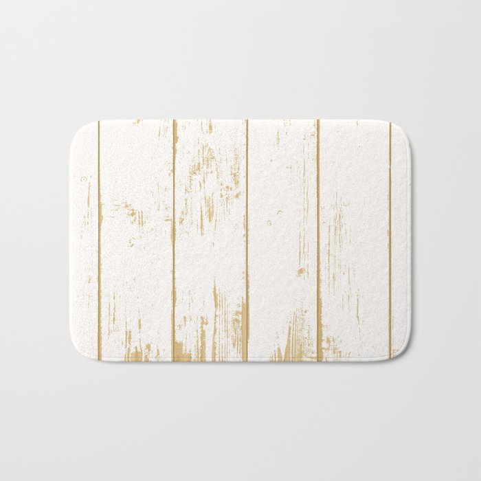 Rustic Wooden Texture White And Gold Antique Wood Bath Mat By