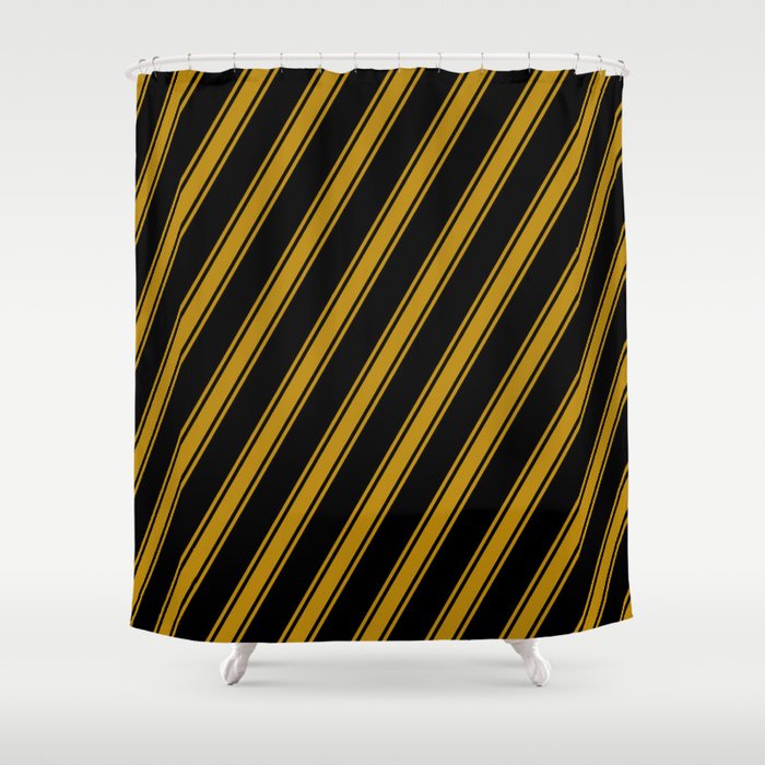 Black & Dark Goldenrod Colored Lines Pattern Shower Curtain
