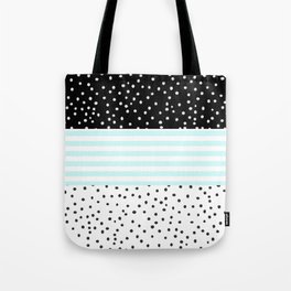 Modern black white teal stripes watercolor polka dots Tote Bag