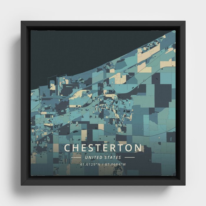 Chesterton, United States - Cream Blue Framed Canvas