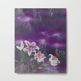 Electric Stargazers Metal Print | Stargazerlillies, Darkskies, Oil, Ckeller, Painting, Lillies, Purple, Lightning 