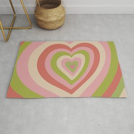 Retro Groovy Love Hearts - forest green pink rose red Area & Throw Rug