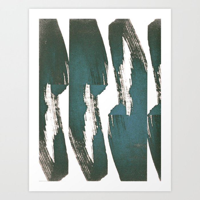 Teal Blue Brush Stroke Modern Abstract Pattern Art Print