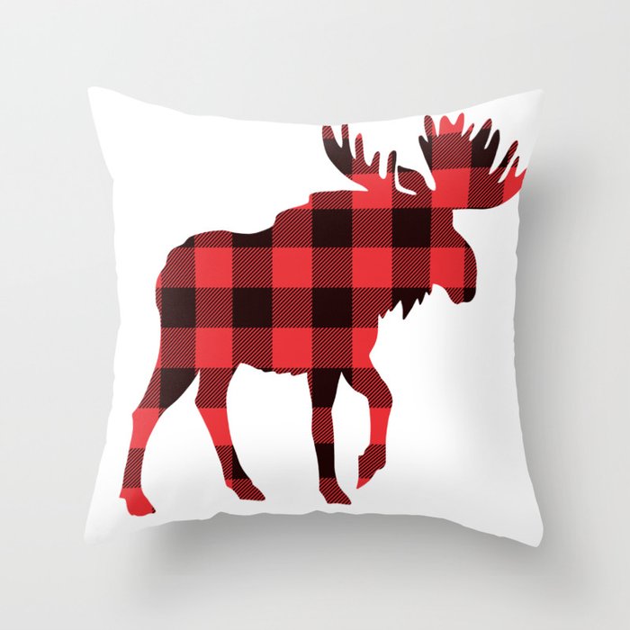 Moose Plaid Wildlife Nature Animal Antlers Maine Rustic Throw Pillow