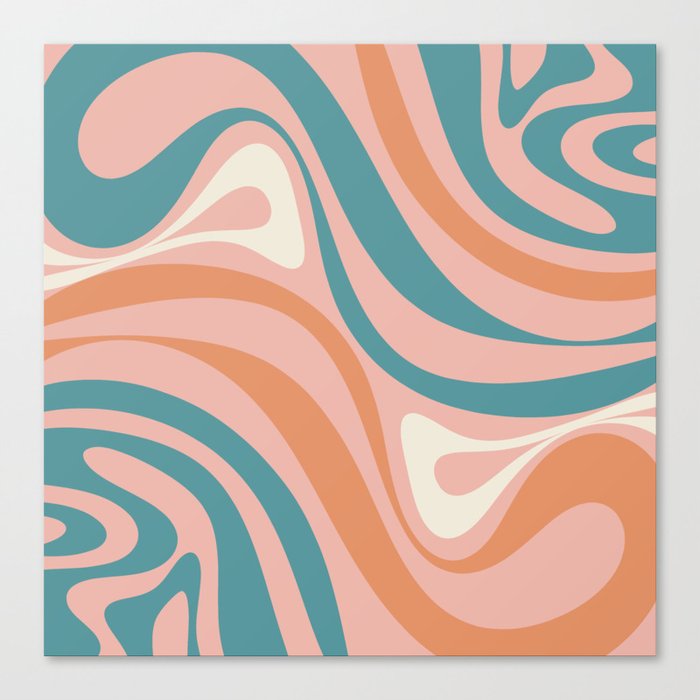 New Groove Colorful Retro Swirl Abstract Pattern Pink Orange Teal Canvas Print