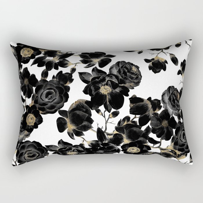 Modern Elegant Black White and Gold Floral Pattern Rectangular