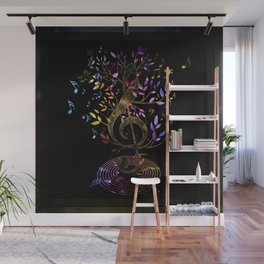 Glowing Treble Clef tree with colorful Music Notes Wall Mural