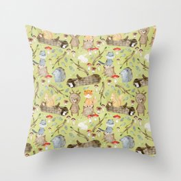 Woodland Animals In Forest Throw Pillow