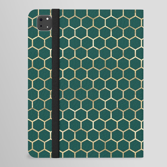 Green Gold Honeycomb Pattern iPad Folio Case