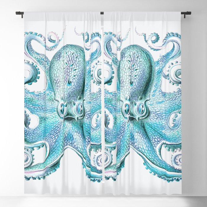 Vintage marine octopus - blue teal Blackout Curtain