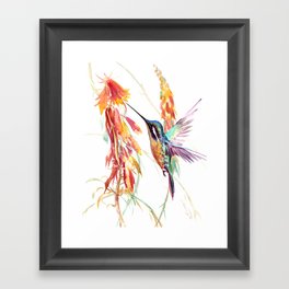 Hummingbird and Succulent Flowers Framed Art Print