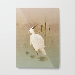 White Heron in Bulrushes Metal Print