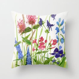 Garden Flowers Botanical Floral Watercolor on Paper Throw Pillow