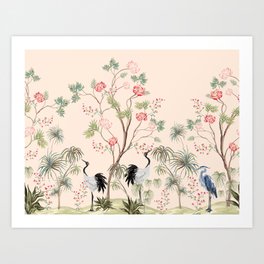 Chinoiserie with Palm Trees and Herons Art Print