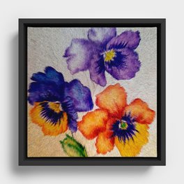 Abstract vintage pansy flowers pixel art Framed Canvas