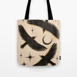 Black birds flying with the Moon Tote Bag