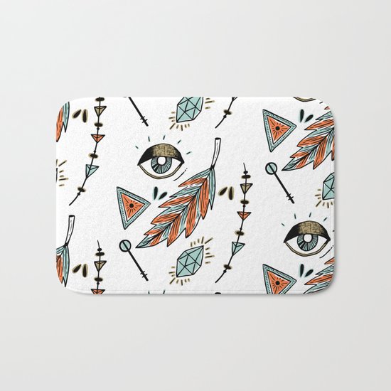 Boho eyes & feathers Bath Mat