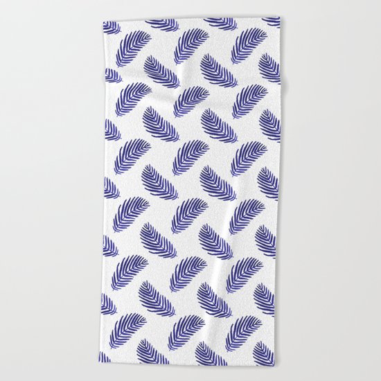 Indigo palm frond watercolor tropical monochromatic trendy dorm college summer vacation desert Beach Towel