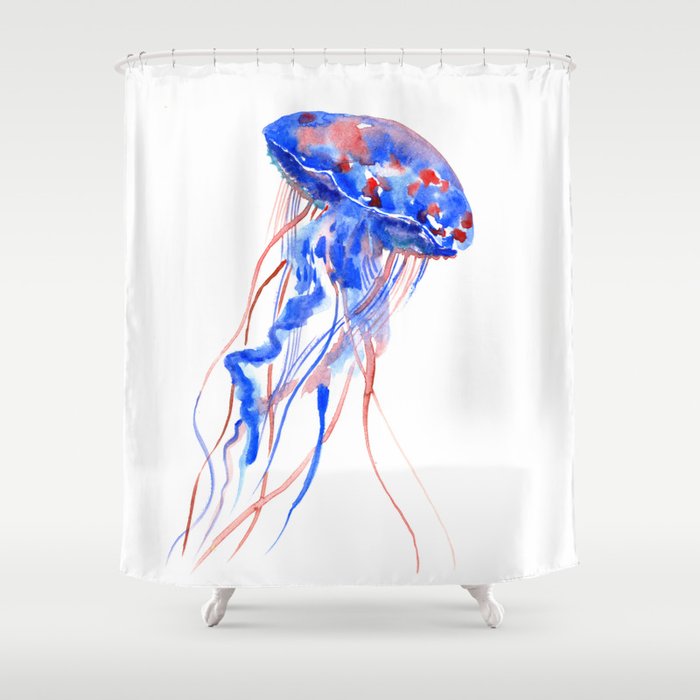 Jellyfish blue red Shower Curtain