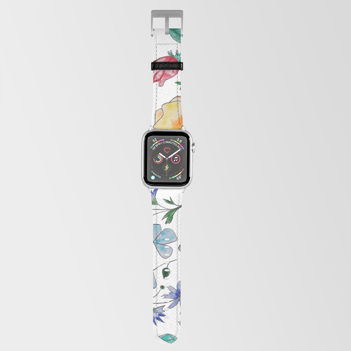 Hand drawn pink orange blue red green watercolor floral Apple Watch Band