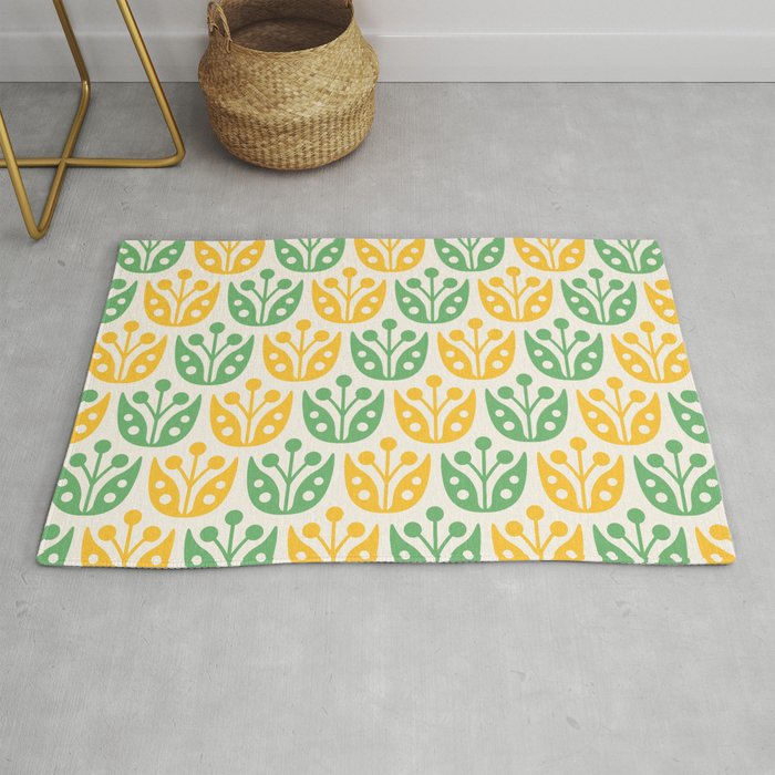 Mid Century Modern Floral Pattern 15 Mid Mod Green and Yellow Rug