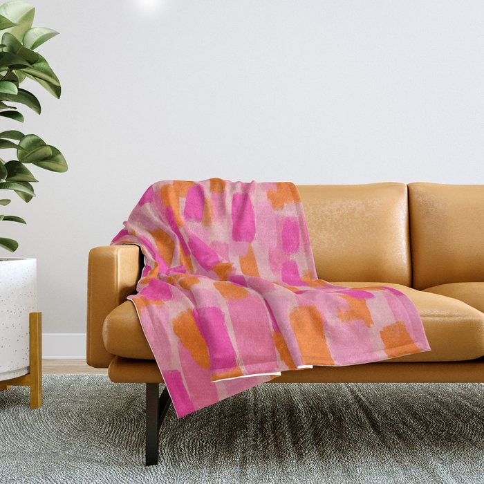 Abstract, Paint Brush Effect, Orange and Pink Throw Blanket