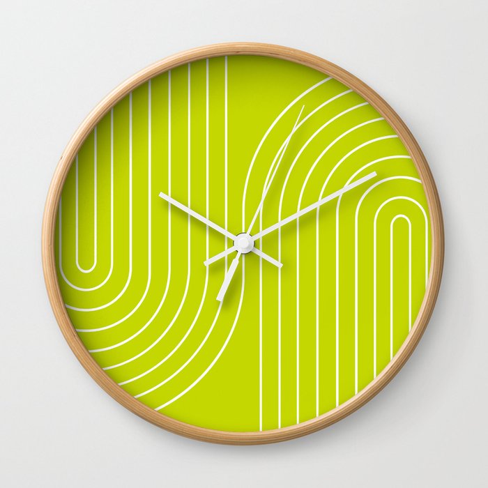 Minimal Line Curvature LXXII Lime Green Mid Century Modern Arch Abstract Wall Clock